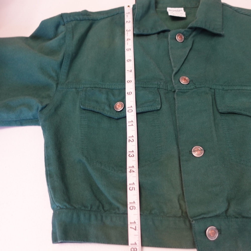 Vintage 90s Cropped Denim Jean Jacket Womens S Forest Green Boxy Faded Grunge - Picture 7 of 11